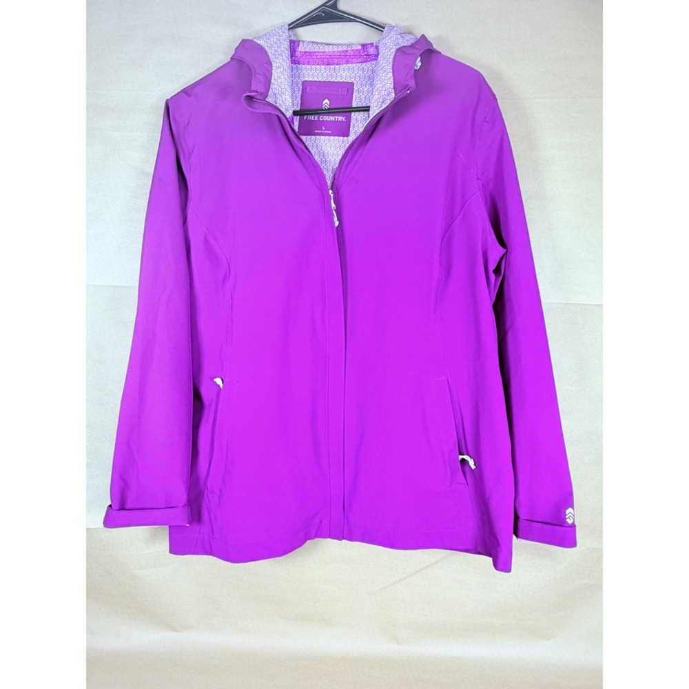 Free Country Womens L Purple Hooded Full Zip Jacket Zipper Pockets Outdoor